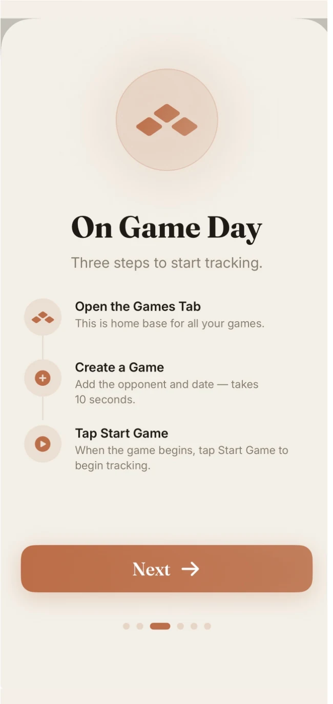 PlayerPath game day setup screen